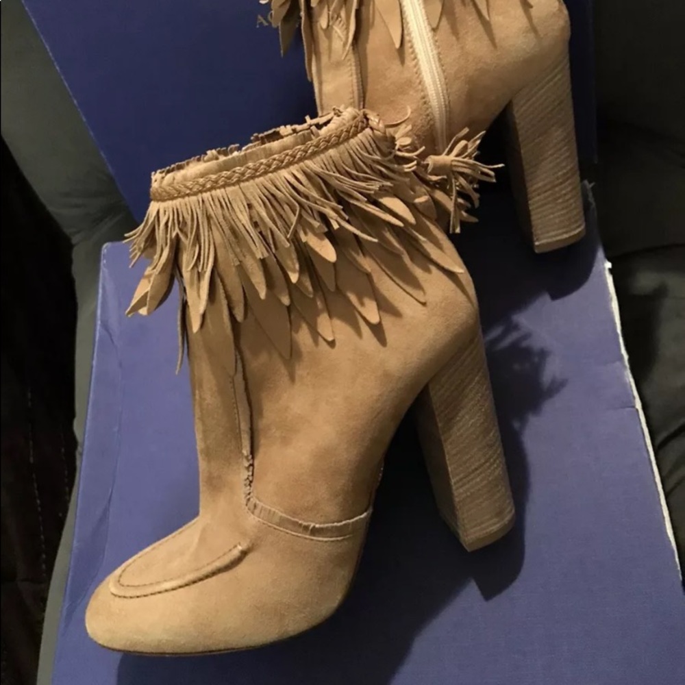 Aquazzura Suede Fringe Brown Ankle Bootie
